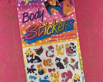 Pegatinas corporales vintage de Lisa Frank con temática de gatos arcoíris, nuevas y selladas