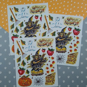 CLEARANCE Vintage Halloween Kürbisse Hexe Spinne Aufkleber Blätter, Set / 3