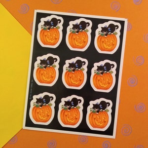 CLEARANCE Vintage 1980&#39;s Halloween Black Cat & Pumpkin Full Sticker Sheet Hallmark Cards, 4.5&quot; x 6&quot; Unused