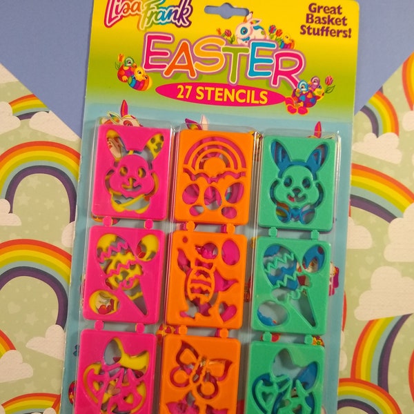 Vintage 1990's Lisa Frank Easter Stencil Set of 27 Stencils, New & Sealed, Great Condition