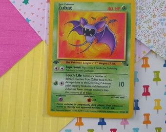 Vintage Common - 1st Edition Zubat Fossil Non-Holo Pokemon Card 57/62 - MP