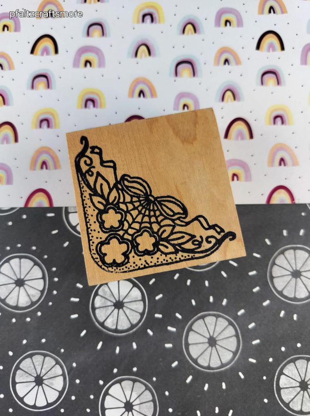 Vintage CC Rubber Stamps 1996 Floral Accent Border Corner Wooden Block ...