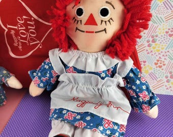 Vintage Raggedy Ann Set/plush Dolls W/dresses, Apron, Heart-shaped