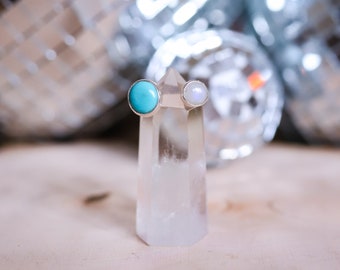 Silver Rainbow Moonstone and Turquoise Ring