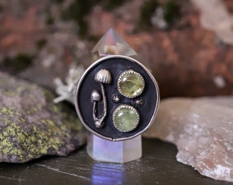 Silver Peridot Mushroom Ring