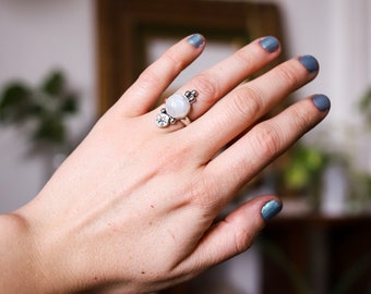 Silver Rainbow Moonstone Ring