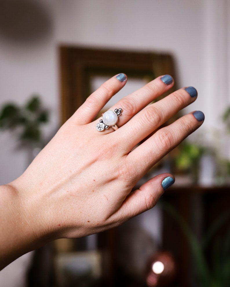 Silver Rainbow Moonstone Ring image 1