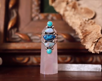 Silver Turquoise and Lab Opal Ring