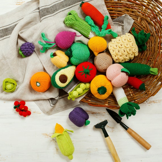 cabbage carrot dollhouse vegetables cauliflower apple imaginative play cooking set: pumpkin Crochet Play Food grape