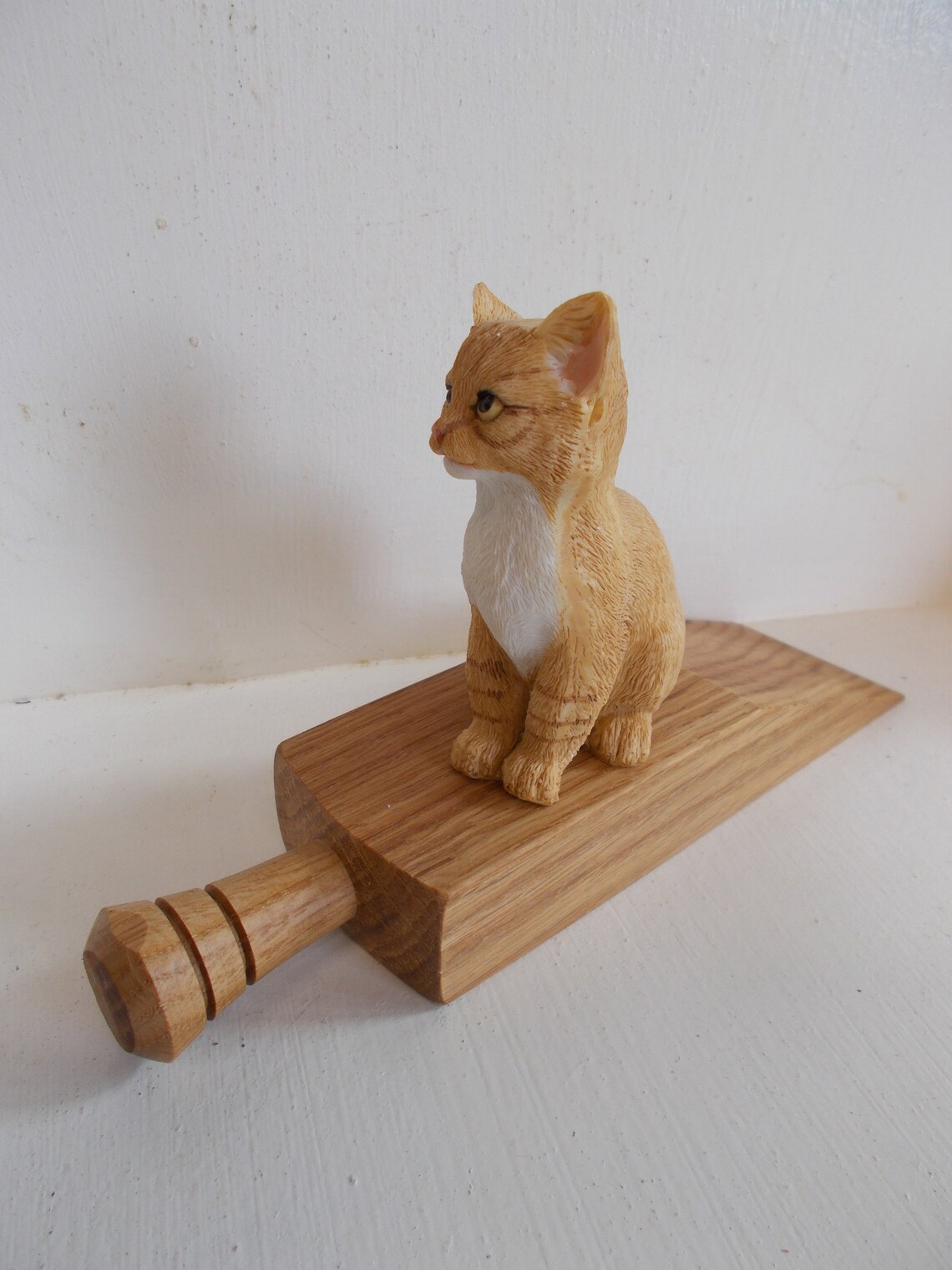 Oak Doorstop with Ginger Cat hand made English oak wedge Etsy