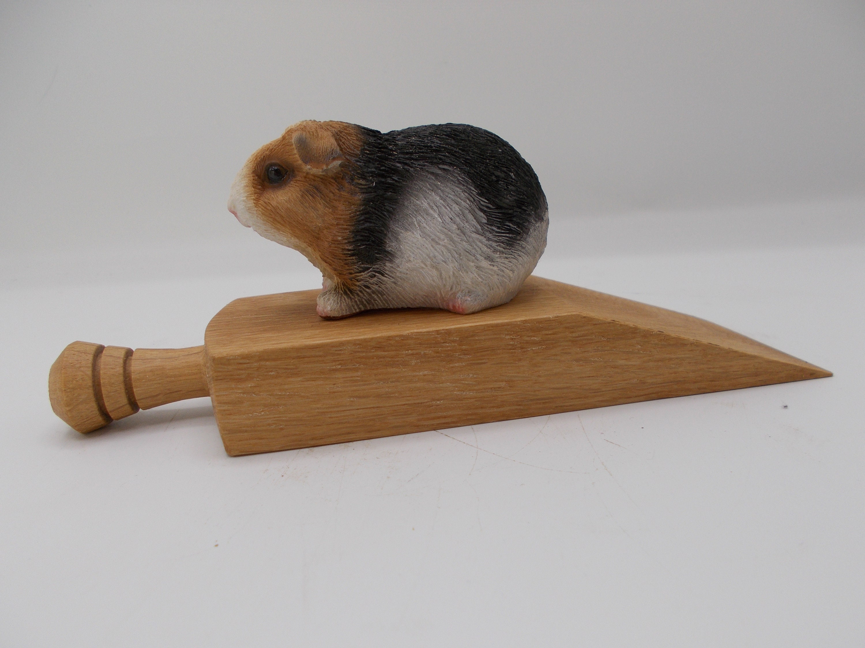 English Oak Door Stop With Black and Brown Guinea Piglovely Etsy UK