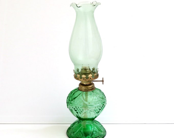 Vintage Green Oil Lamp Glass Hurricane Chimney Unused Etsy