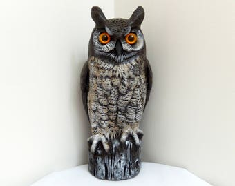 Large plastic owl, garden decor, scarecrow owl, Halloween decor, Great Horned Owl, Dalen Products, vintage