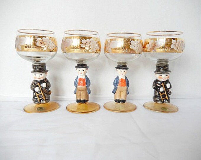 German Wine Glasses With Goebel Stems Set of 4 Barware Etsy