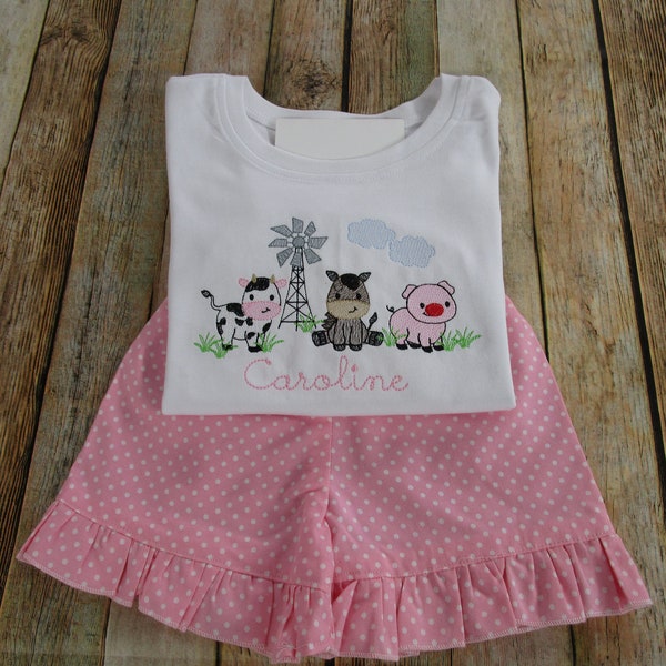 Girl Farm Shirt-Girl Cow Shirt-Girl Pig Shirt-Girl Horse Shirt-Girl Farm Set-Girl Tractor Set-Girl Farm BirthdayShirt-Farm Animals-Tractor