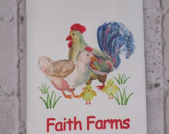 Farm Towel-Chicken Hostess Towel-Family Farm Dish Towel-Farm Kitchen Towel-Rooster Hand Towel-Housewarming Gift