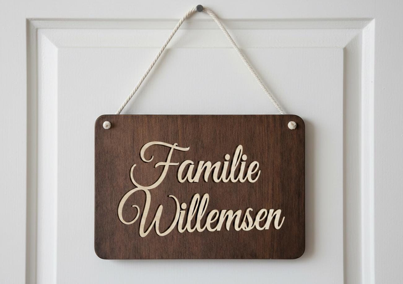 Türschild mit Namen personalisiert – Familienschild aus Holz – Namensschild Haustür – Geschenk zum Einzug & Umzug – Holzschild Wohnung