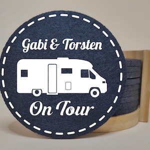 Geschenk für Camper, 10 personalisierte Camping-Untersetzer mit Wunschtext, Camping Deko, Wohnwagen und Wohnmobil Geschenk, Camping Gadget