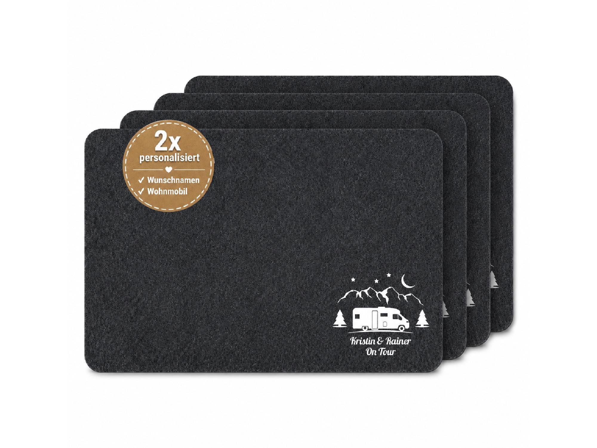 4 Camping Platzsets / Tischsets personalisiert–Geschenk Camper Wohnwagen Wohnmobil