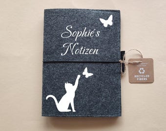 Personalisierter Filzumschlag DIN A5 mit Katzenmotiv | Geschenk für Tierfreunde | Katzenfans und Katzenbesitzer