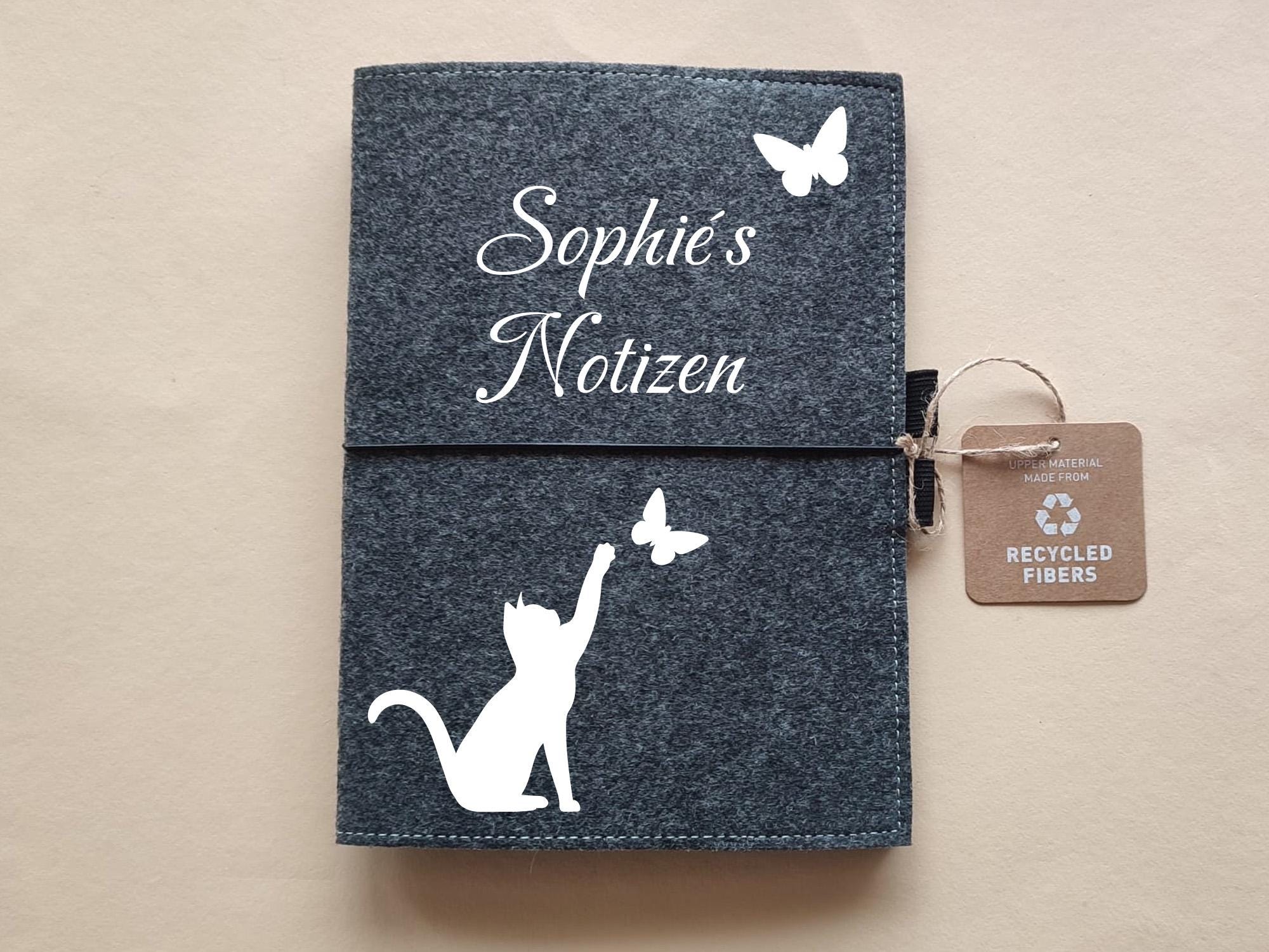 Personalisierter Filzumschlag DIN A5 mit Katzenmotiv | Geschenk für Tierfreunde | Katzenfans und Katzenbesitzer