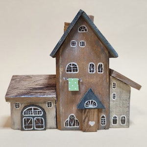 Holzdeko, Landhausstil, Miniaturhaus, Cottage Core, Holzhaus