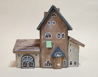 Holzdeko, Landhausstil, Miniaturhaus, Cottage Core, Holzhaus