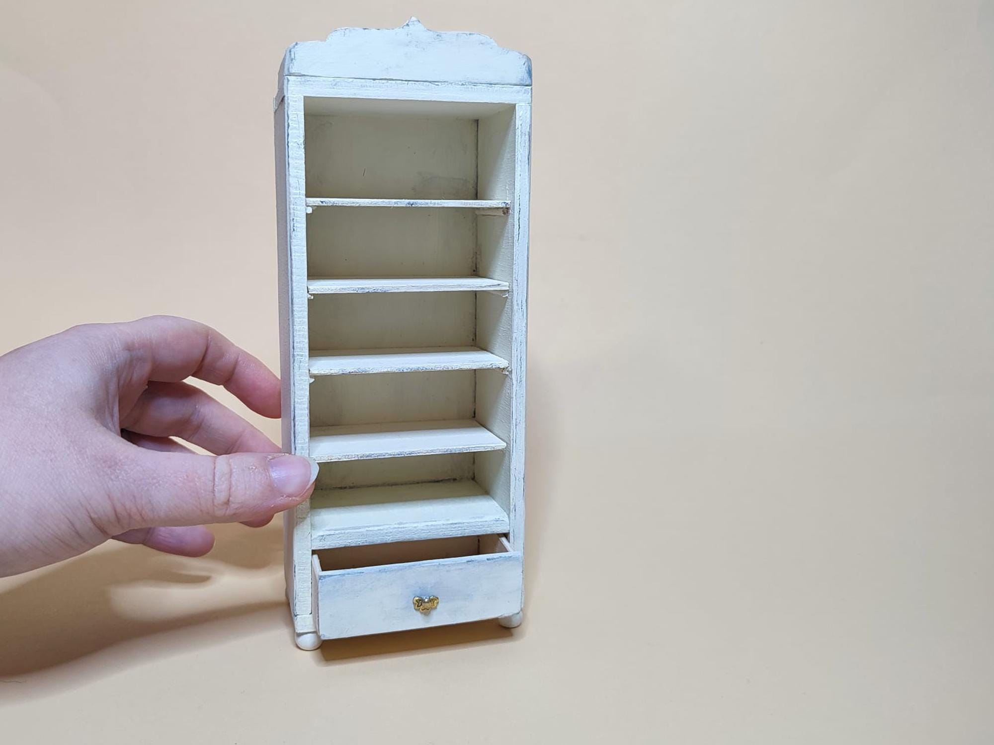 Vintage Regal 1:12, Holzmöbel für Puppenhaus, Handarbeit, fertig aufgebaut, Maßstab 1 zu 12, Deko, Möbel Puppenstube