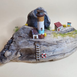 Leuchtturm auf Treibholz, Miniatur, maritim, maritime Deko, Treibholz Deko, irish, Irland, Treibholz Skulptur, Nordsee, Ostsee, Diorama