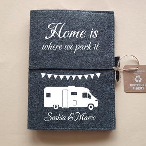Personalisierter Filzumschlag Camping DIN A5 mit Campingmotiv | Geschenk für Camper | Wohnmobil | Wohnwagen
