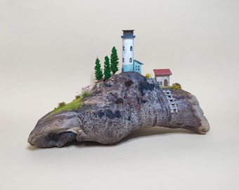 Leuchtturm auf Treibholz, Miniatur, maritim, maritime Deko, Treibholz Deko, irish, Irland, Treibholz Skulptur, Nordsee, Ostsee, Diorama