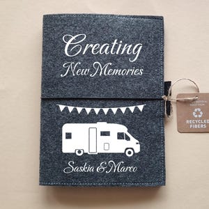 Personalisierter Filzumschlag Camping DIN A5 mit Campingmotiv | Geschenk für Camper | Wohnmobil | Wohnwagen