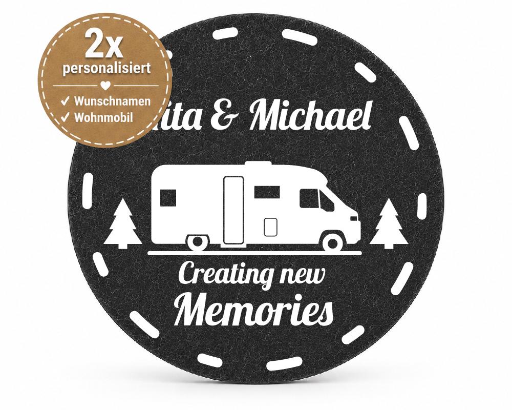 4 Filz-Untersetzer Camping 2 Fach personalisiert mit Wunschtext und Motiv, Geschenk für Camper, Wohnwagen Deko, Wohnmobil Geschenk, Vanlife