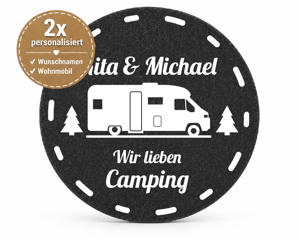 4 Filz-Untersetzer Camping 2 Fach personalisiert mit Wunschtext und Motiv, Geschenk für Camper, Wohnwagen Deko, Wohnmobil Geschenk, Vanlife