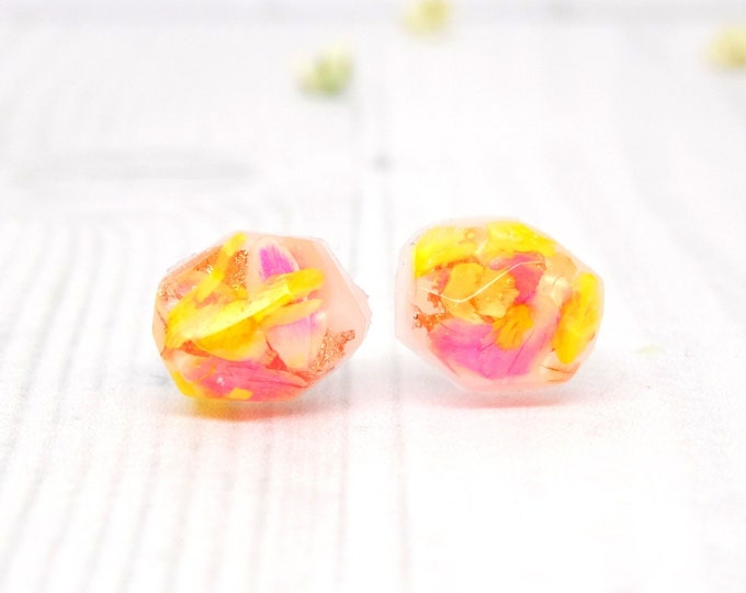 Pink and yellow Daisy petal earrings