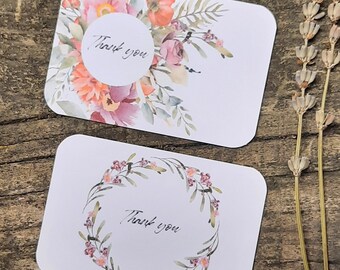 Floral Thank You Note Cards, Set of 20, Handmade Recycled Card