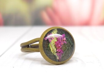 Real Flower Brass Ring, Queen Anne's Lace, Adjustable Handmade Jewelry