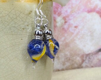Handmade Pressed Iris Earrings – Sterling Silver Hooks, Vegan Jewelry