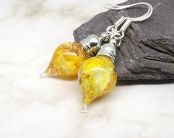 Echte Sonnenblume Blütenblatt Ohrringe, Gold Flake Sterling Silber Schmuck