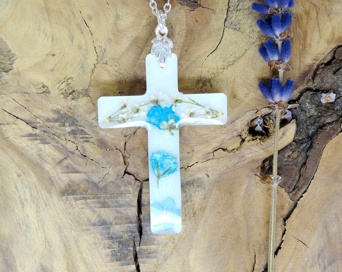 Forget me not cross necklace