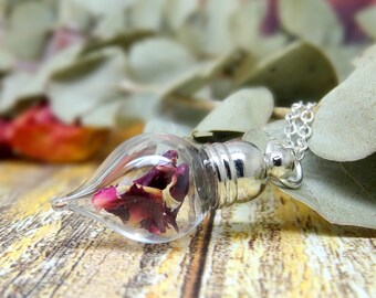 Real Carnation Flower Necklace, Sterling Silver Chain, Mother's Day Gift