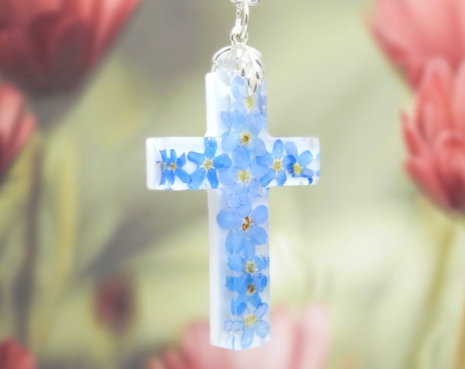 Forget me not cross necklace