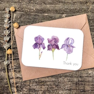 Juego de 20 tarjetas de agradecimiento, juego de tarjetas de notas Iris, tarjetas de agradecimiento, tarjetas de notas florales, agradecimiento