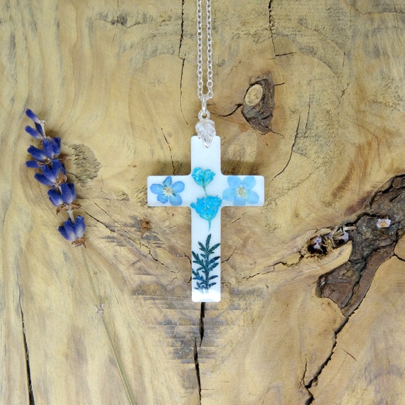 Forget me not cross necklace