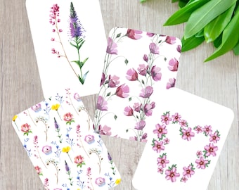 Jeu de mini-cartes de correspondance fleurs sauvages, papeterie florale, carton recyclé