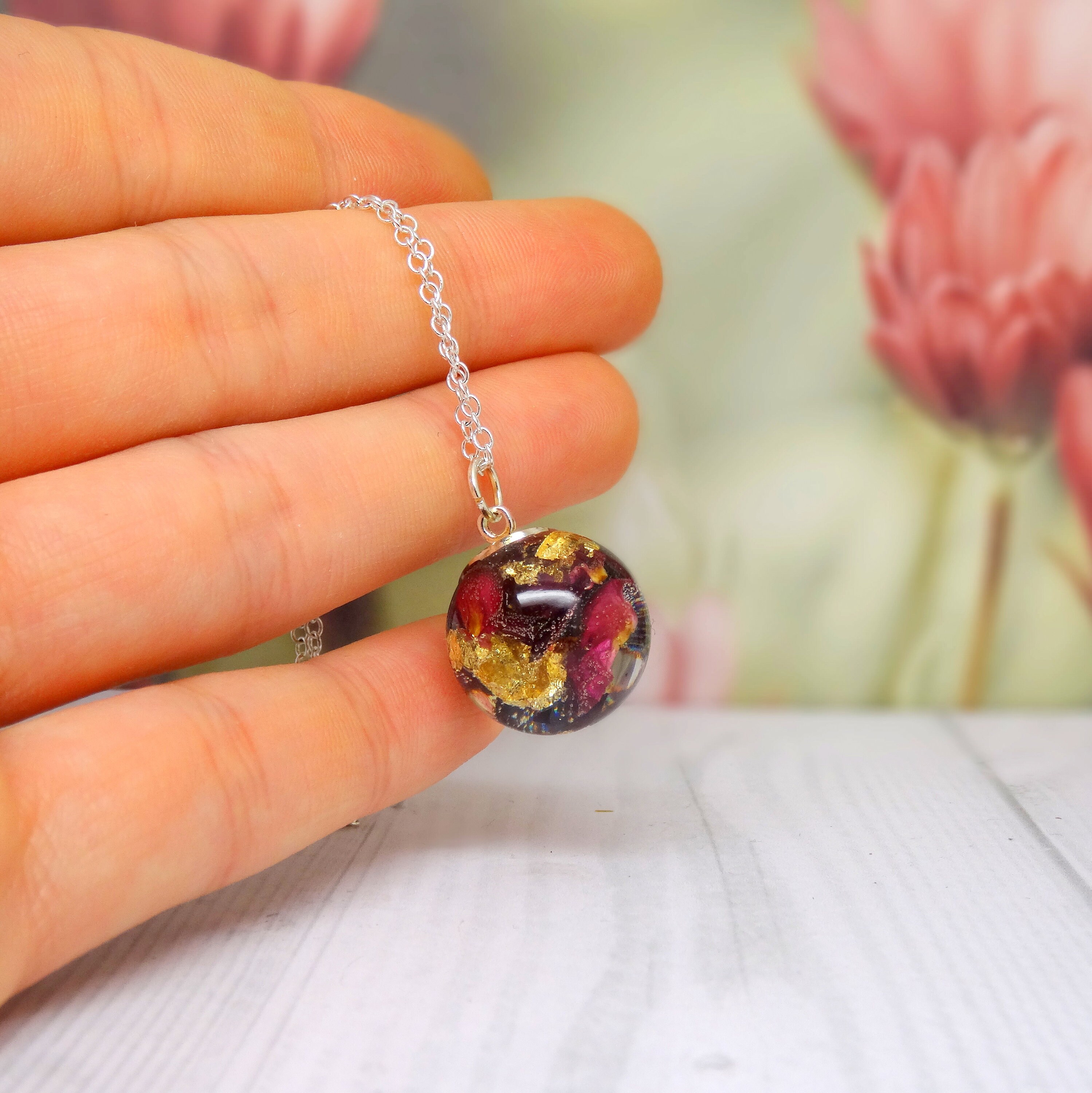 Real rose necklace, real flower jewelry, unique gift for nature lovers