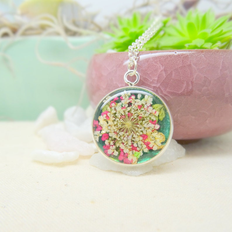 handmade resin jewellery Real flower necklace unique gift for her real flower jewelry