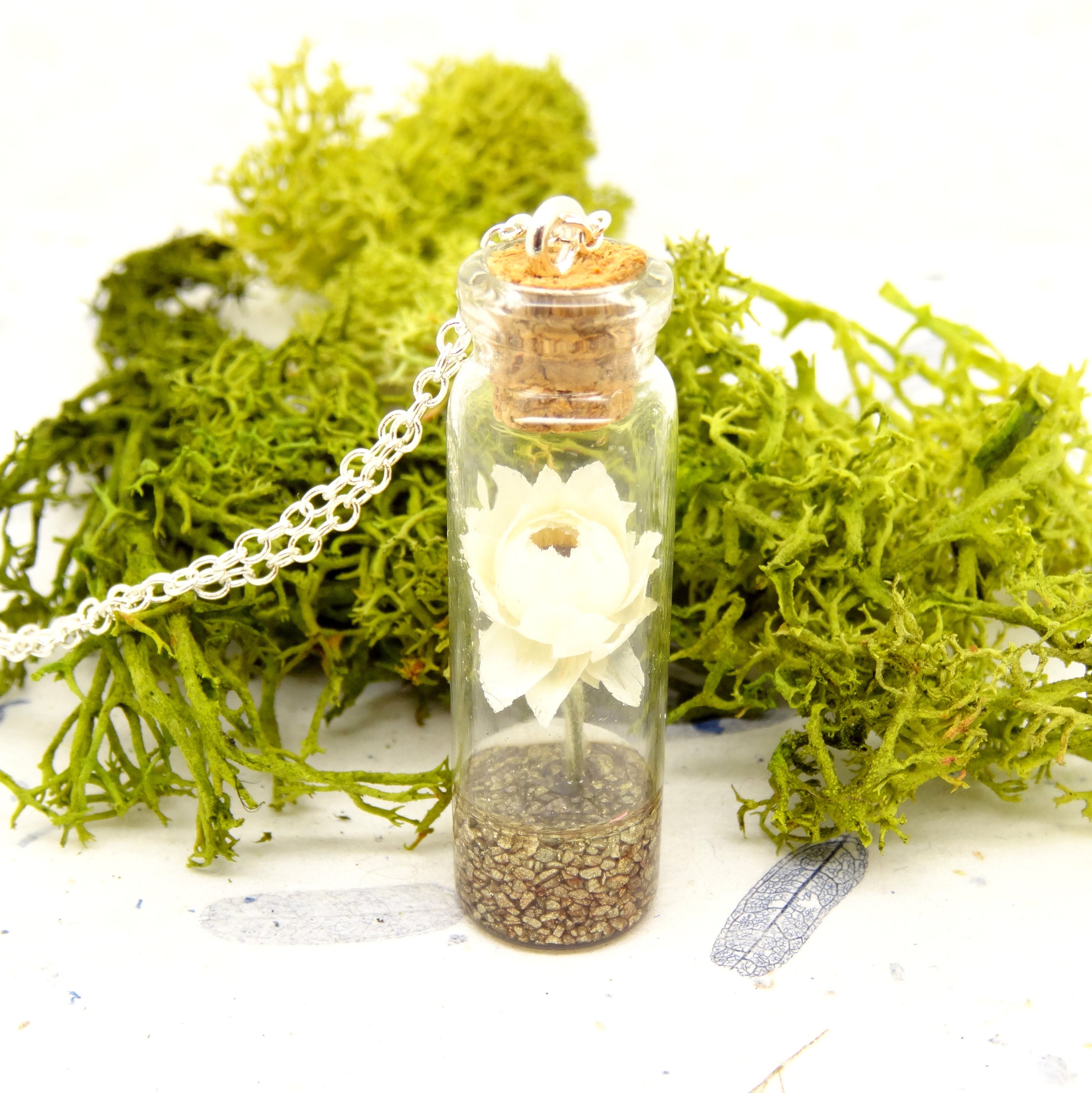 Real flower necklace, jar necklace, handmade gift, dry flower jewellery