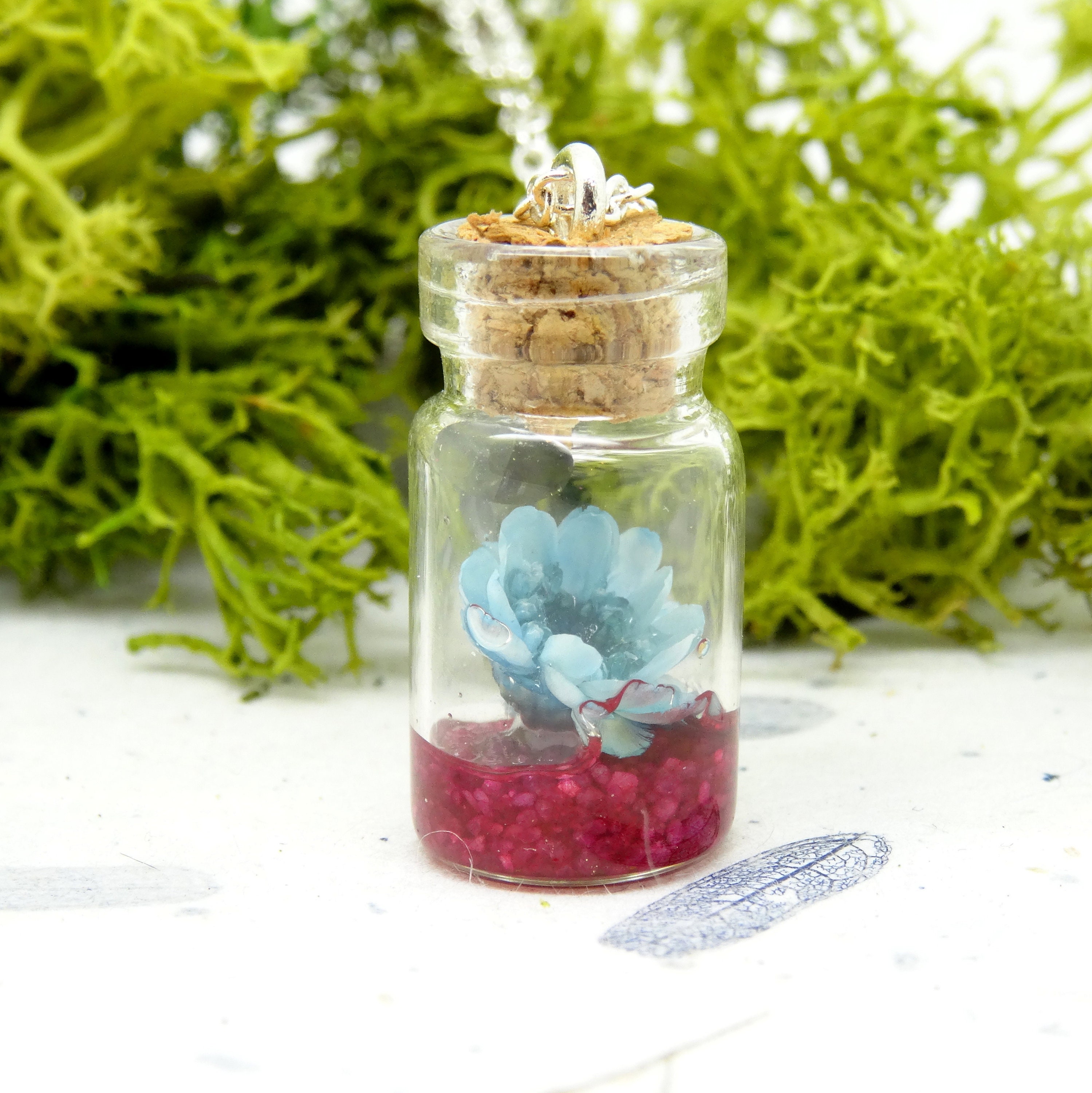 Real flower necklace, jar necklace, handmade gift, dry flower jewellery
