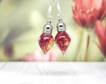 Real flower earrings, purple cornflower earrings, teardrop earrings, unique gift for her, real flower jewelry,  valentine gift ideas